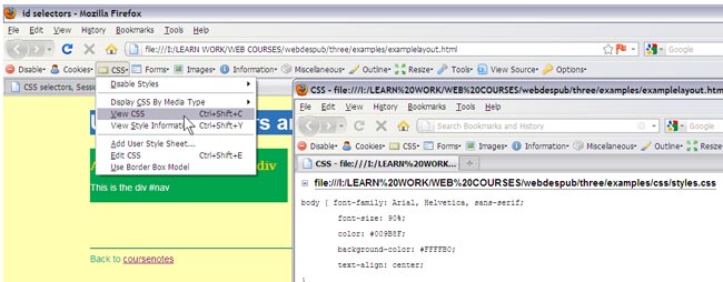 Screenshot: viewing a css file from Firefox developer toolbar